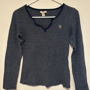 U.S. Polo Assn. Navy and White Striped Long Sleeve Tee